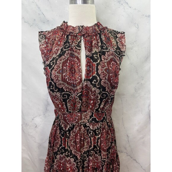 Kate Spade So Foxy Pleated Dress Silk Blend Red Metallic Medallion 6 boho Tierd - Picture 13 of 16